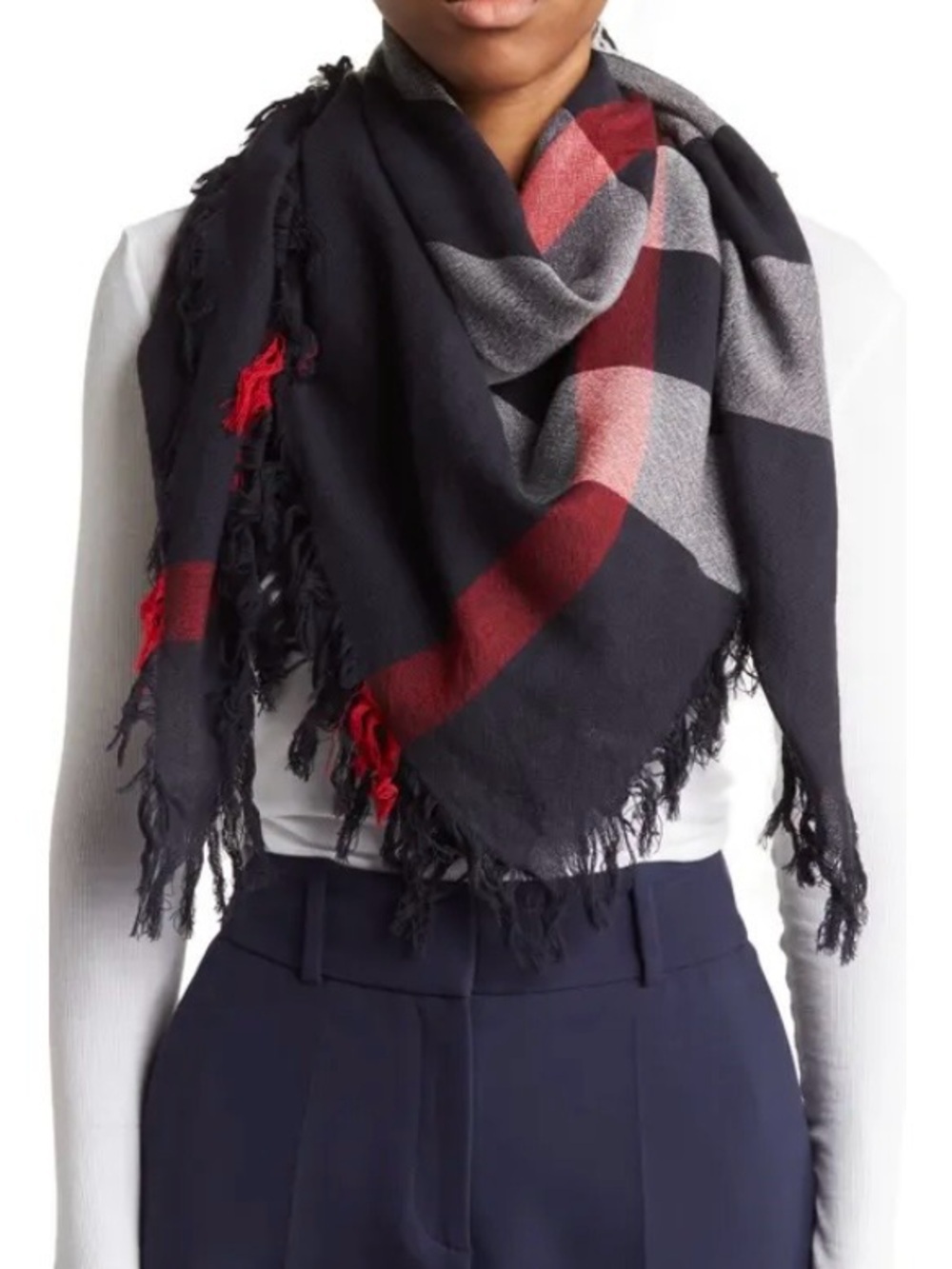ECHO Lambswool Tartan Scarf, 54 inch square. blue, green, red